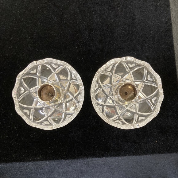 Pair Of Vintage Small Silver/Cut Crystal Taper Candle Holders - Picture 3 of 5